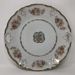 Three Crown China Porcelain Plate with Side Handles Floral Gold Accent Germany